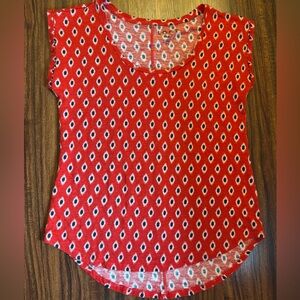 Loft 100% Linen T-Shirt Red White Black Scoop Neck Short Sleeve XS